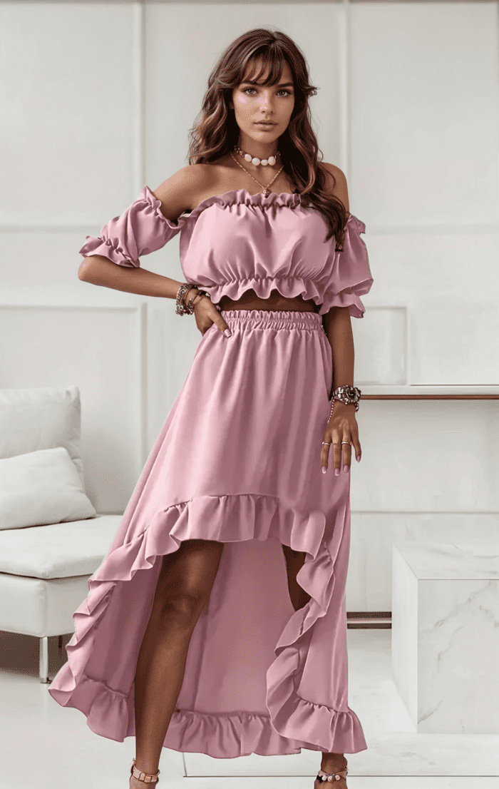 Romantic Ruffle Off Shoulder Maxi Skirt